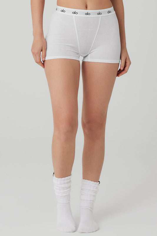 Icon Ribbed Boyshort - White