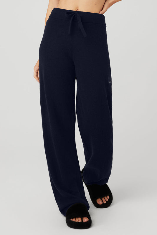 Cashmere High-Waist Jet Set Wide Leg Pant - Navy