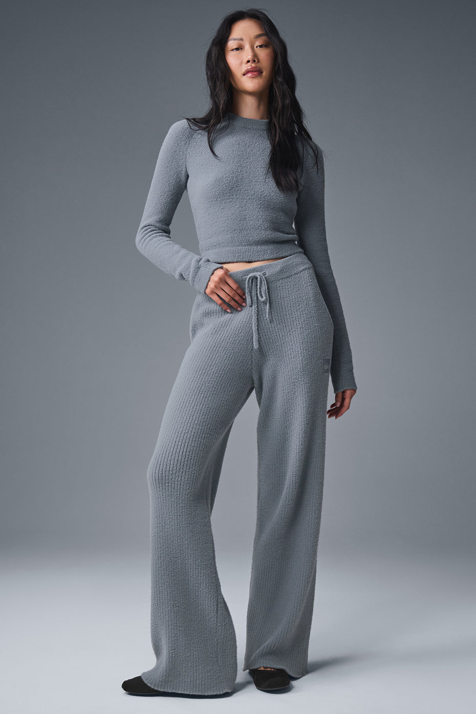 Snuggle Up Sweater High-Waist Wide Leg Pant - Steel Grey